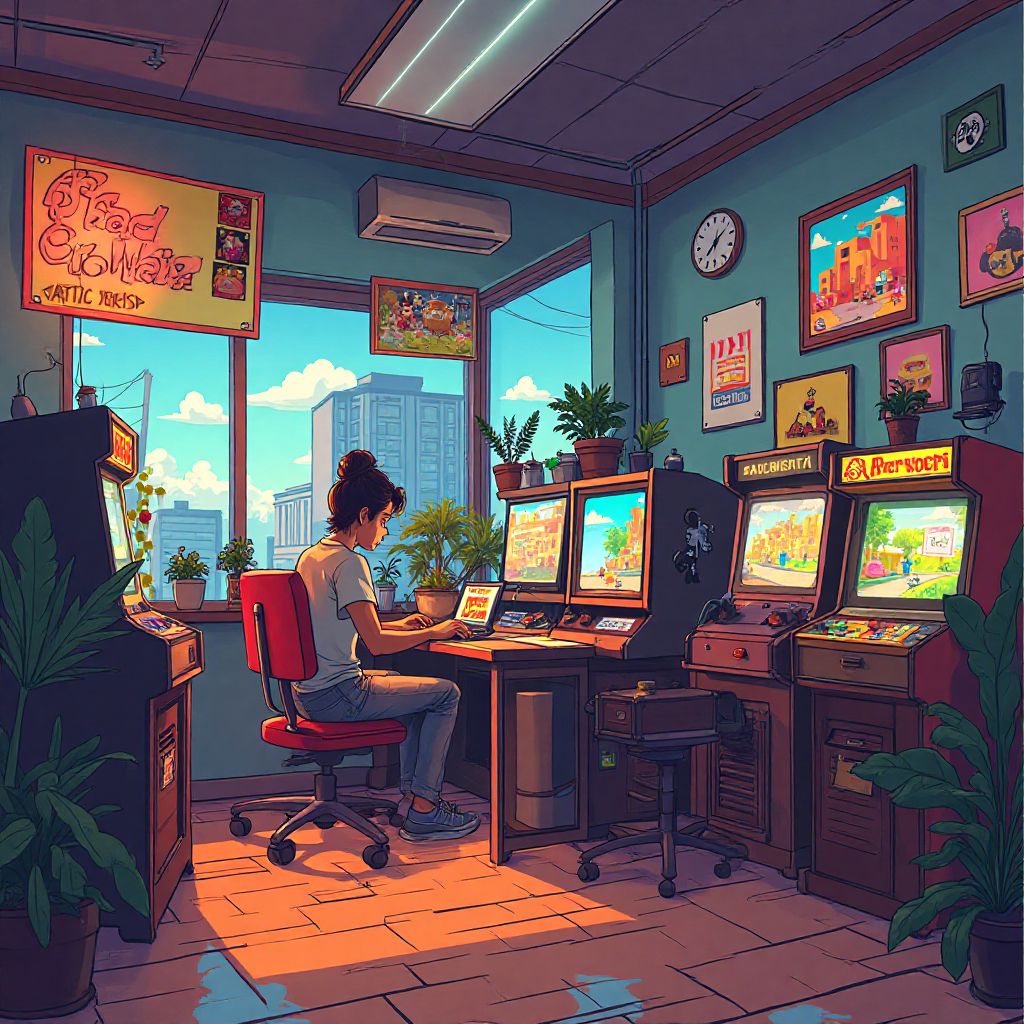 The Family Road Adventure development team in their colorful office