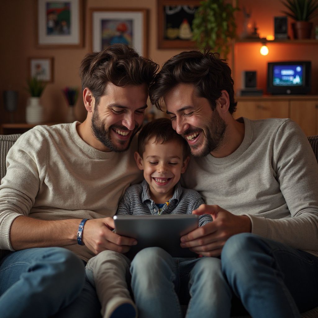 Family enjoying the game together on a tablet