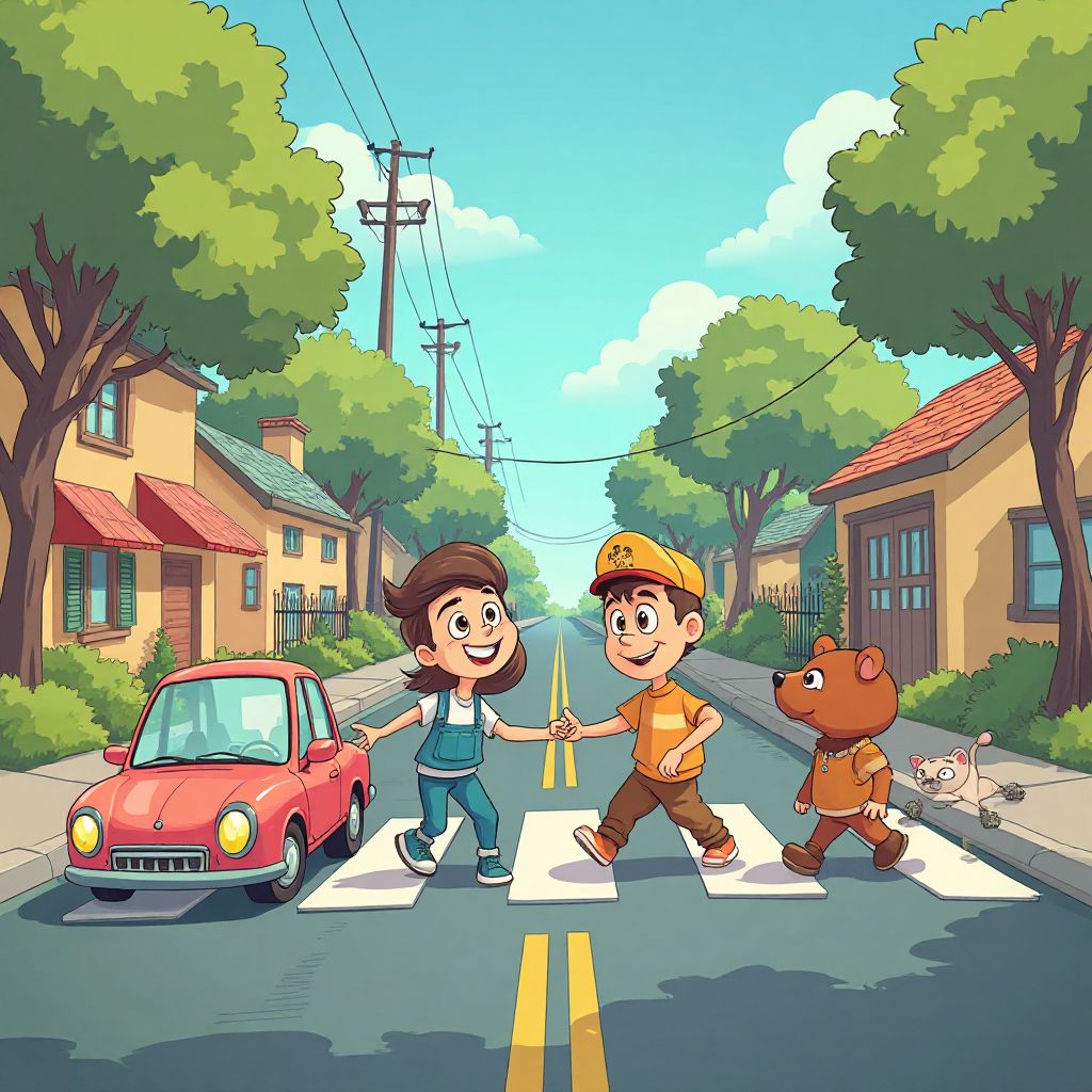 Family Road Adventure game screenshot showing characters crossing a road